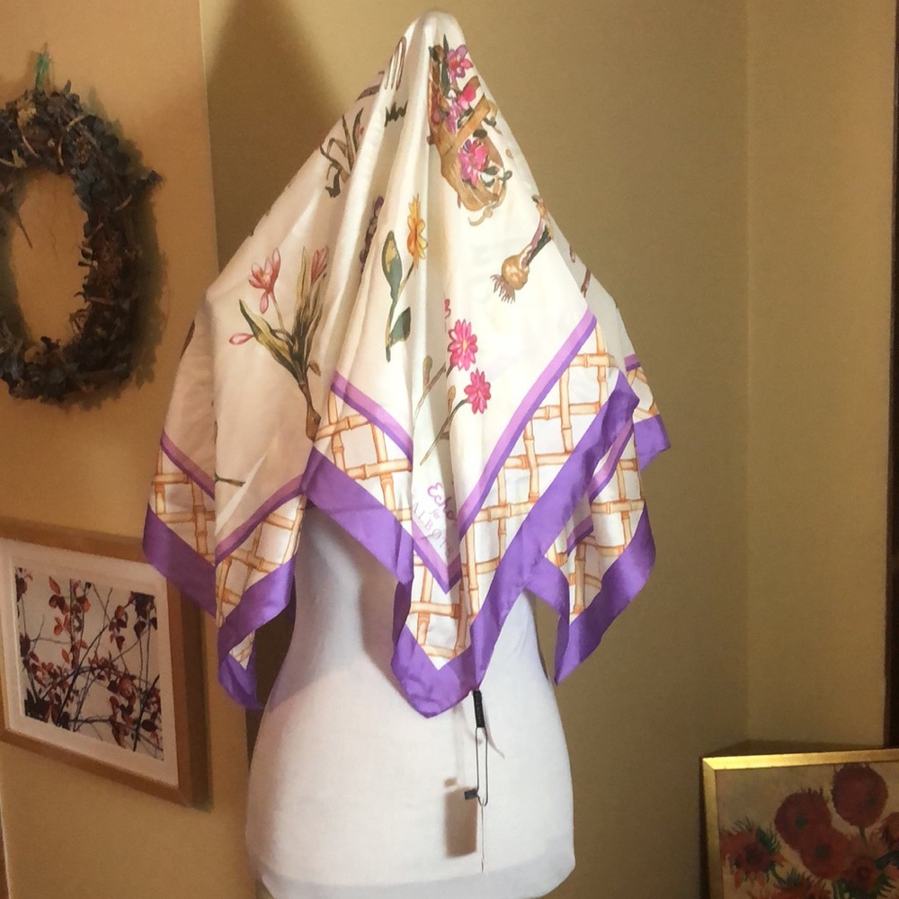 ECHO x TALBOTS Silk Scarf Wrap Floral Potted Plant WaterCan Spring Daisy $70 NEW